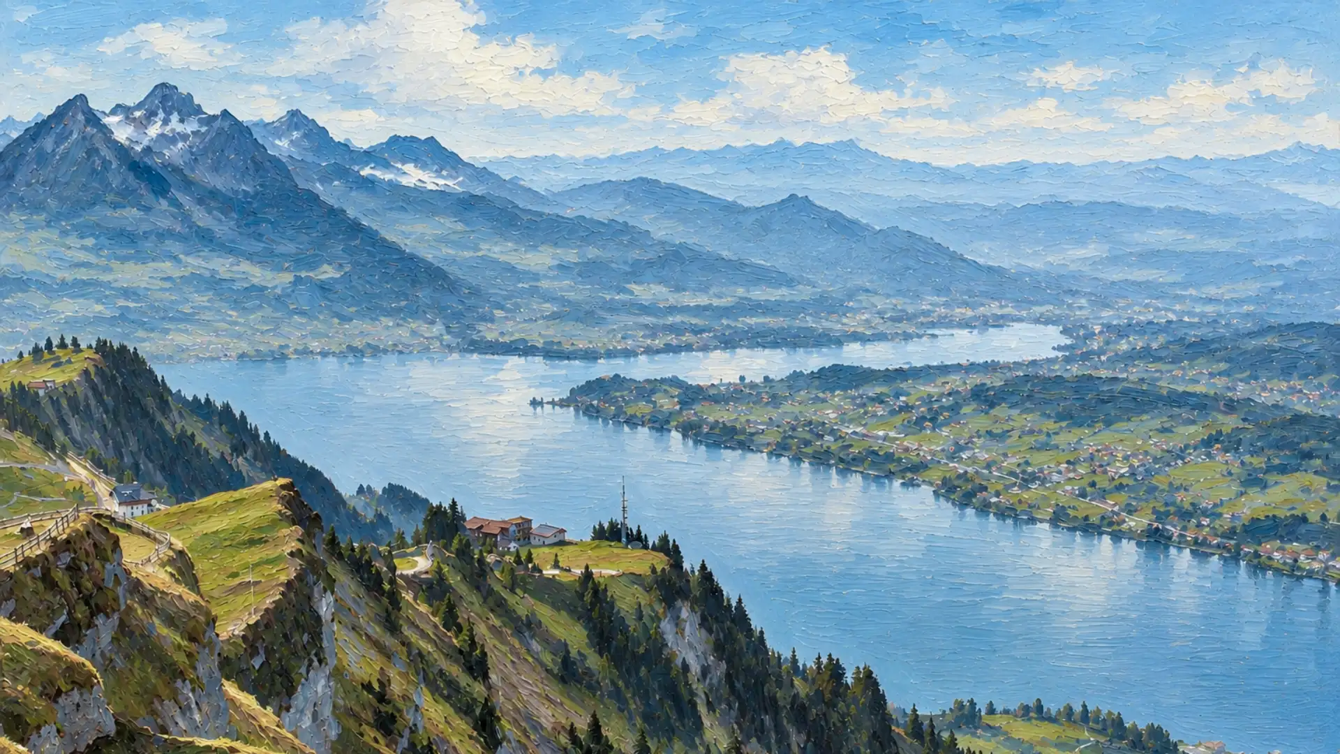 Le lac des Quatre-Cantons et Lucerne vus depuis le Rigi